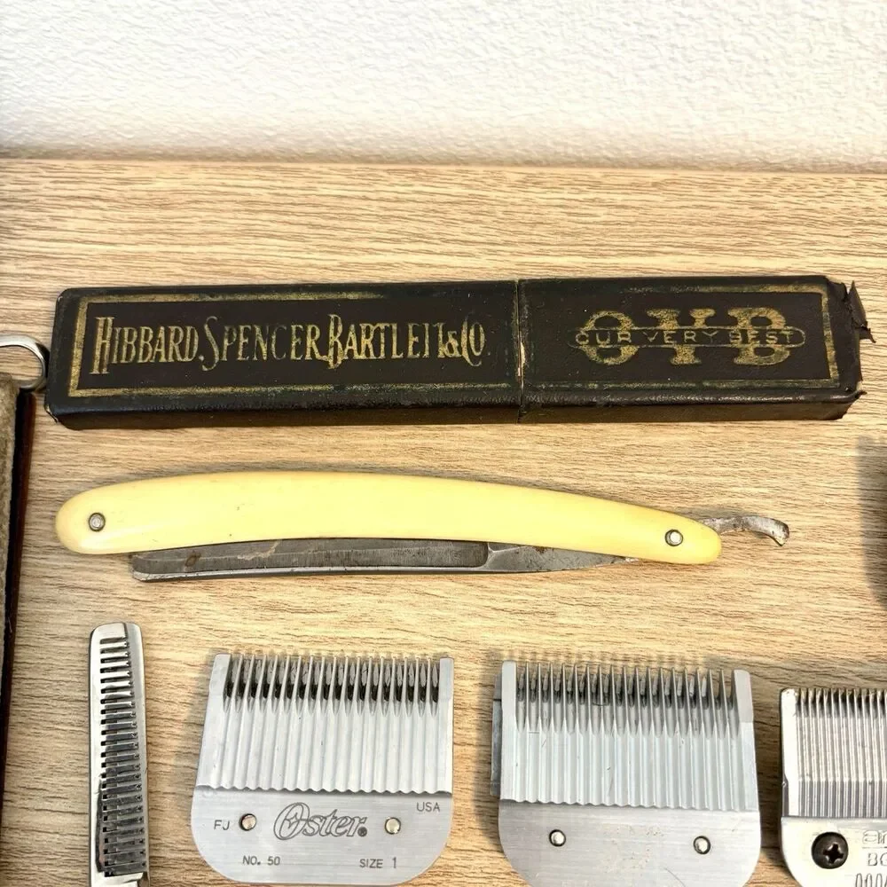 Vintage Barber Lot Oster No. 50 Clipper Blades Andis BG Blade Straight Razor